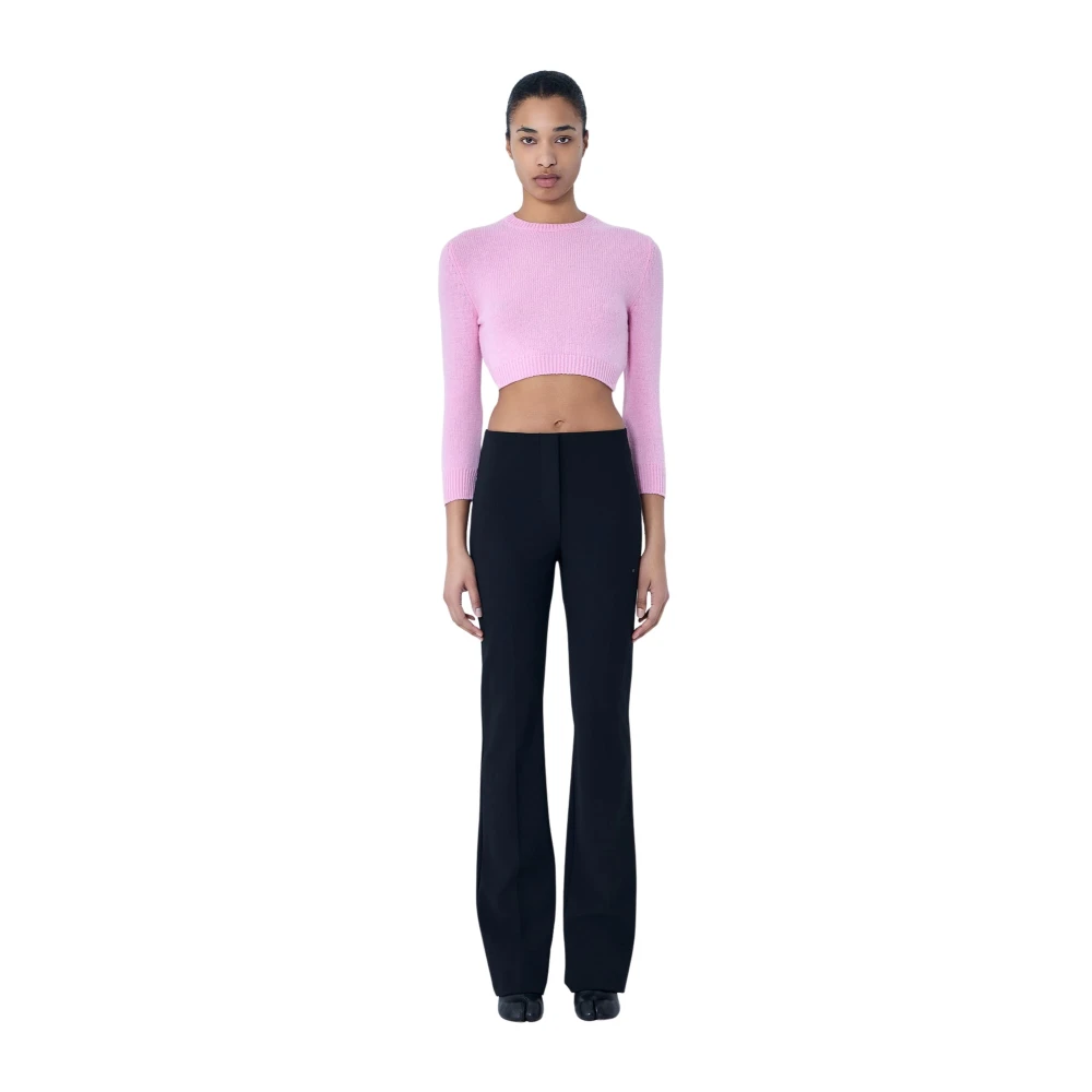 Jil Sander Pink Round-Neck Knitwear, Female, 2XS, Cropped Knit Jumper