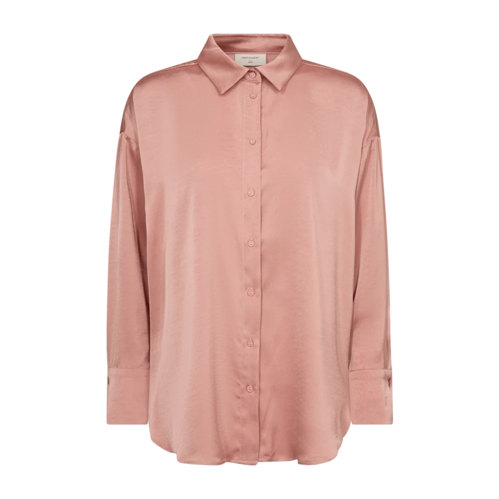 Freequent Satijnen blouse met knoopsluiting Pink Dames