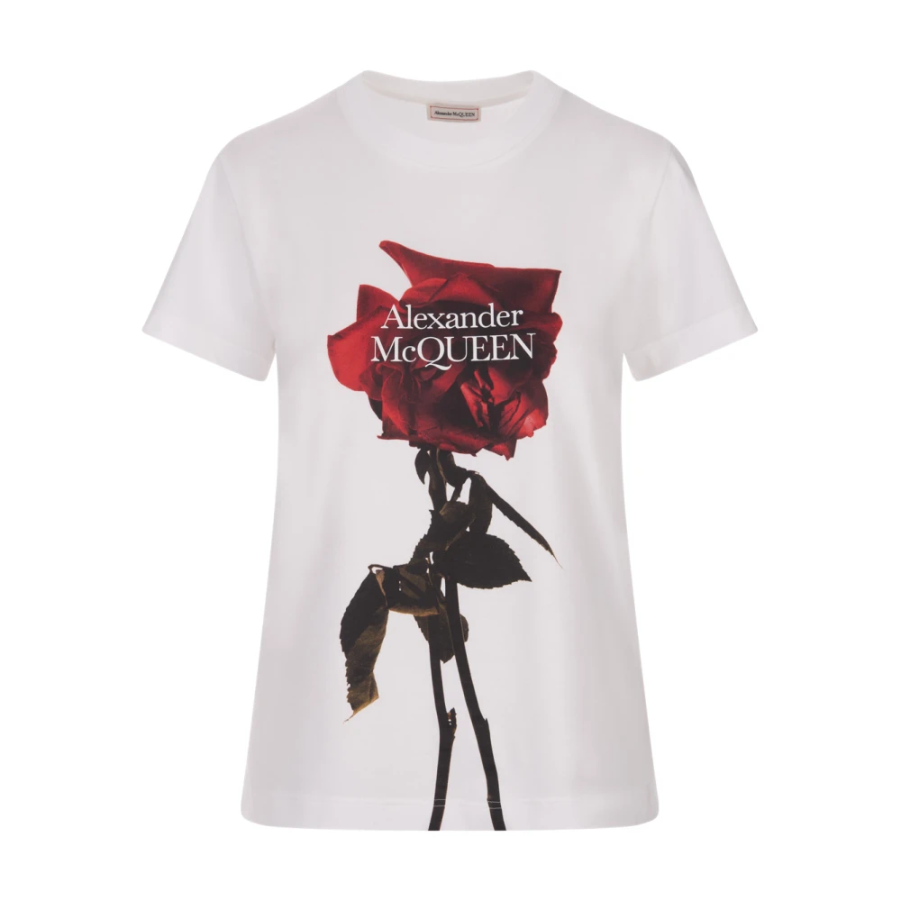 Alexander mcqueen Shadow Rose Print Crew-neck T-shirt White Dames
