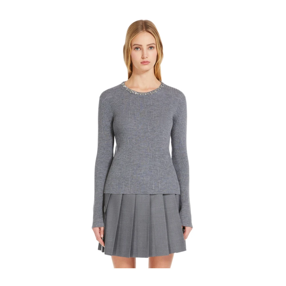 Max Mara Studio Zuivere Wol Trui Gray Dames