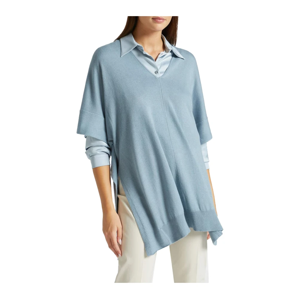 Elena Mirò Korte Mouw Cashmere Cape Blue Dames