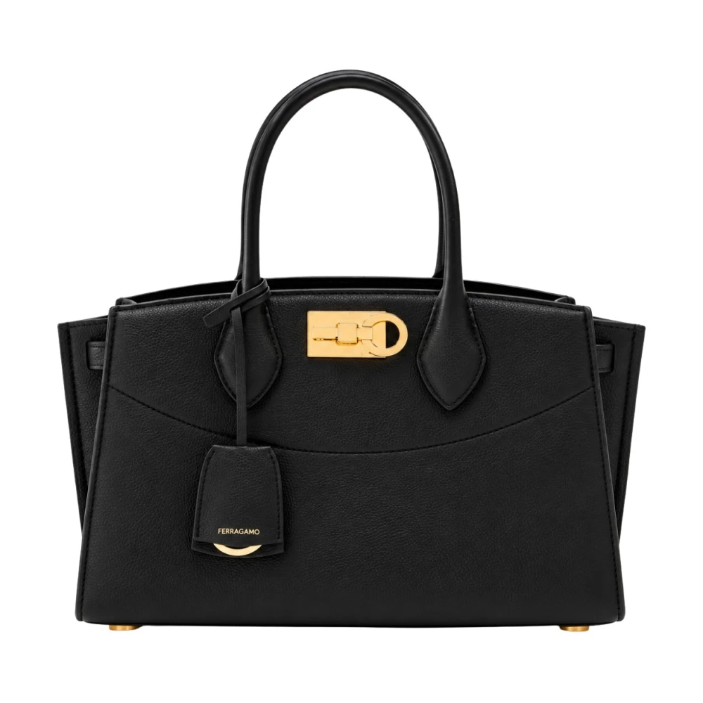 Ferragamo Leather Tote Bag - Female - Handbags - Black - One Size - Bags