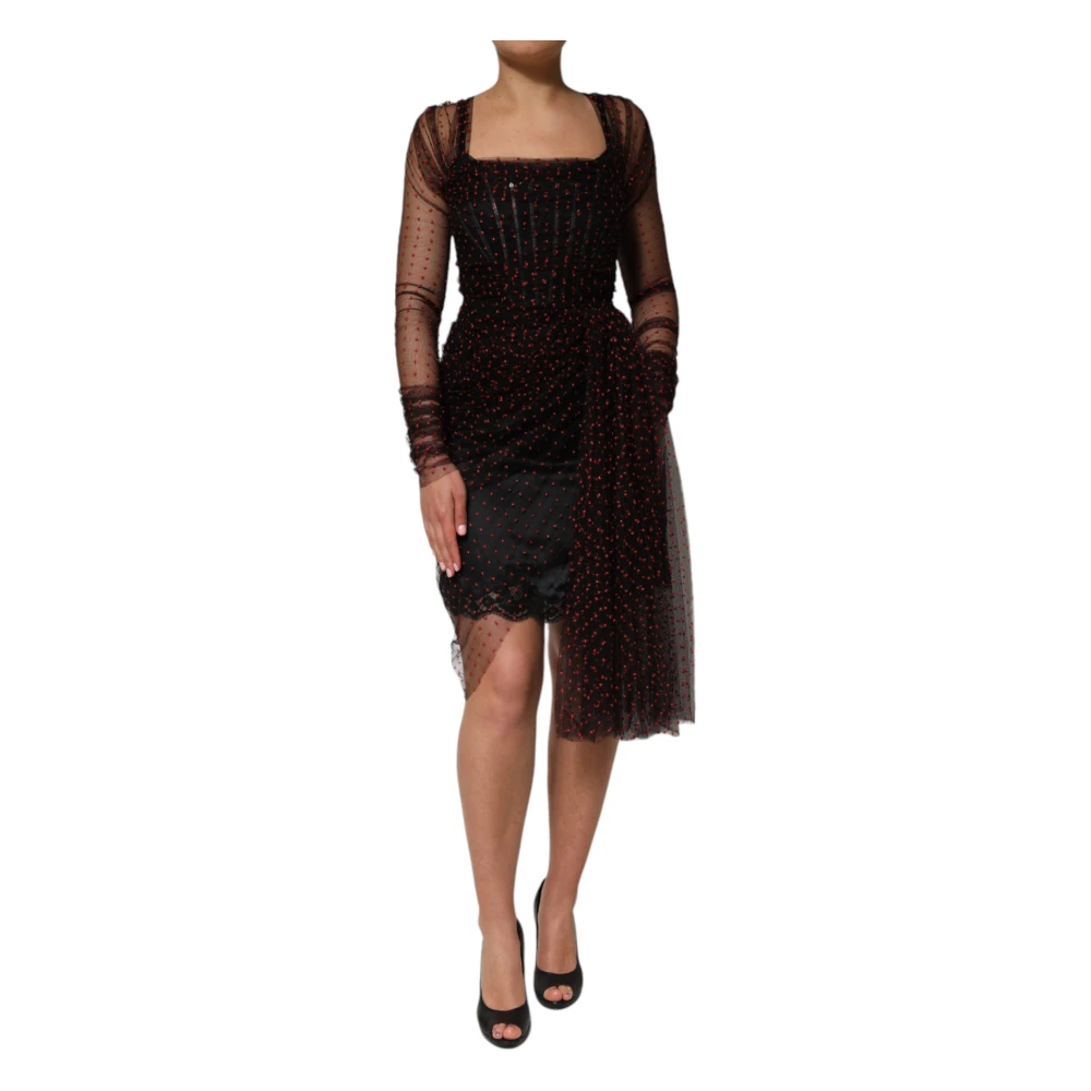 Dolce & Gabbana Donna Nero Abito Mini Sheath In Pizzo