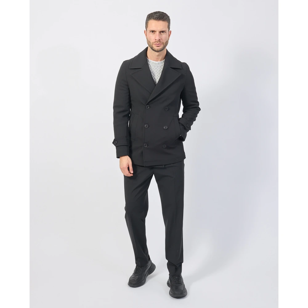 Mulish Zwarte dubbelrijige jas voor de winter Black Heren