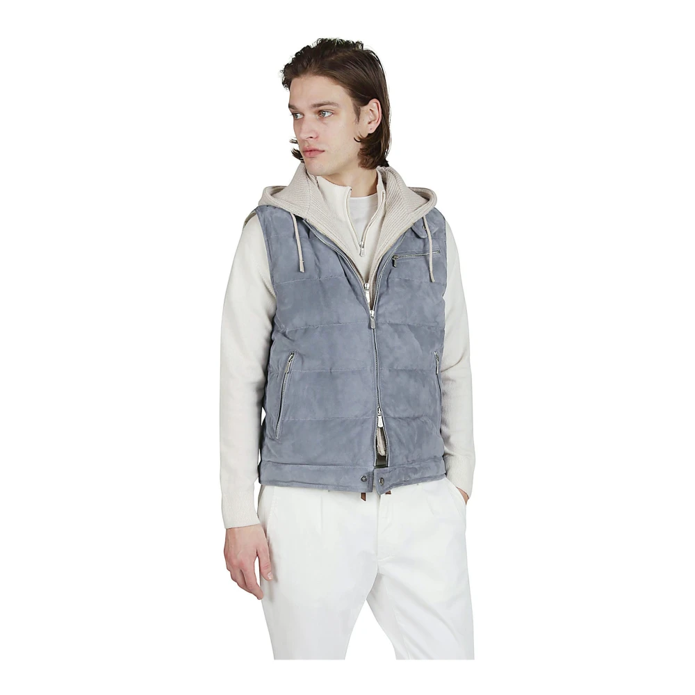 Eleventy Biker Suede Cashmere Gilet Blue Heren