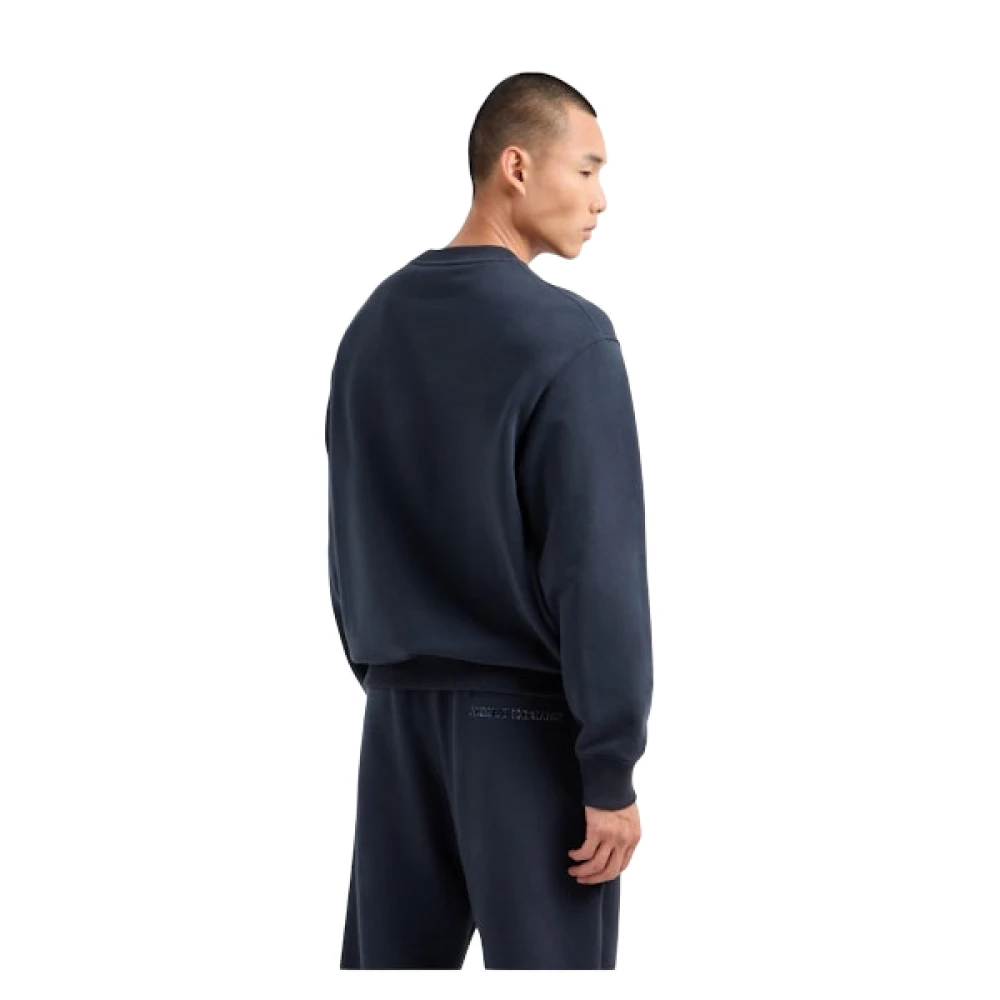 Armani Exchange Blauwe Stretch Interlock Sweater Logo Print Blue Heren