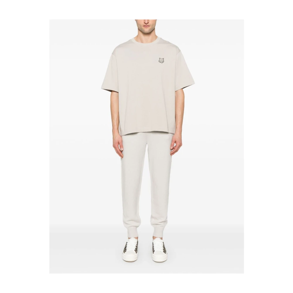 Maison Kitsuné Beige T-shirt met handtekening vos motief Beige Heren