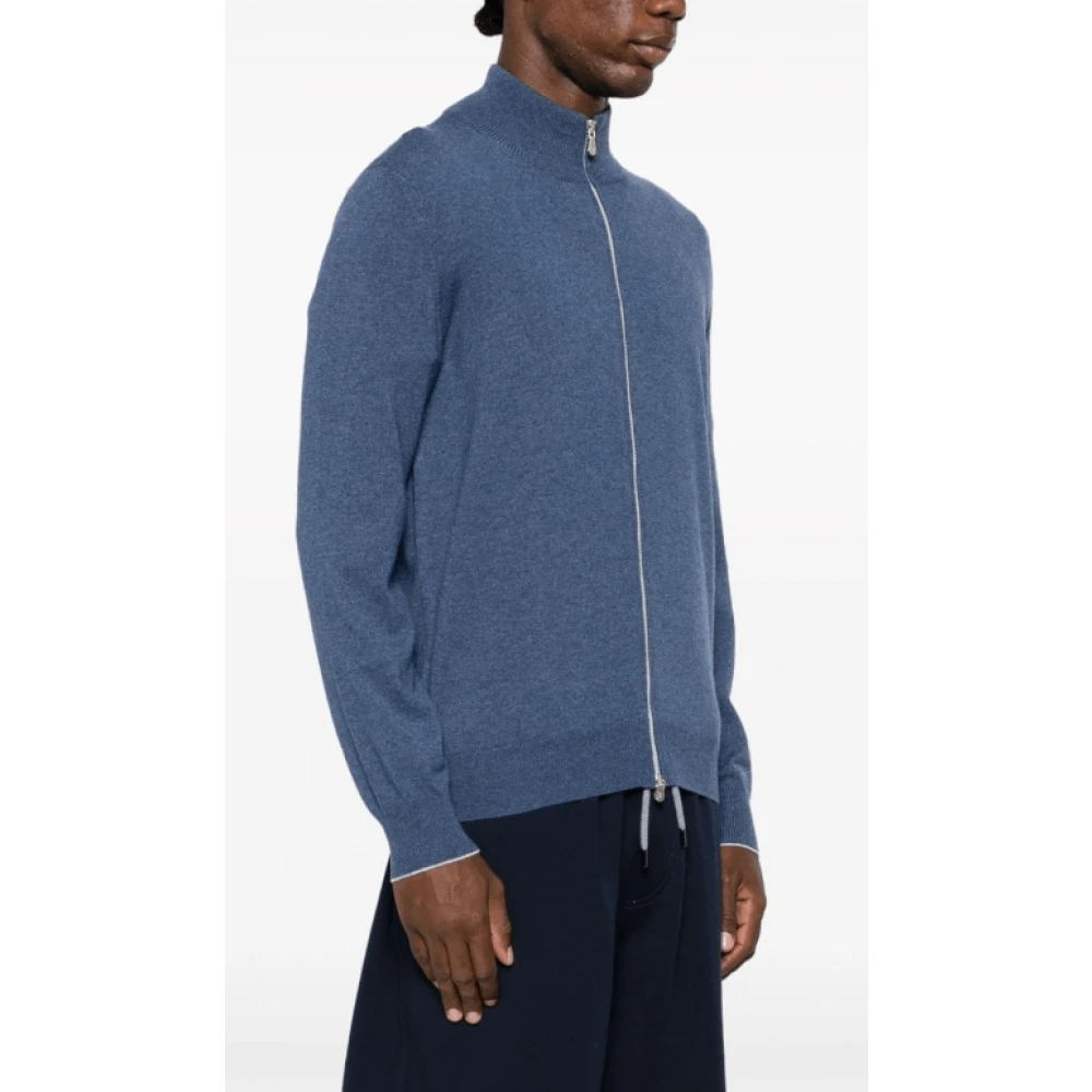 BRUNELLO CUCINELLI Indigo Cashmere Zip-Up Jumper Blue Heren