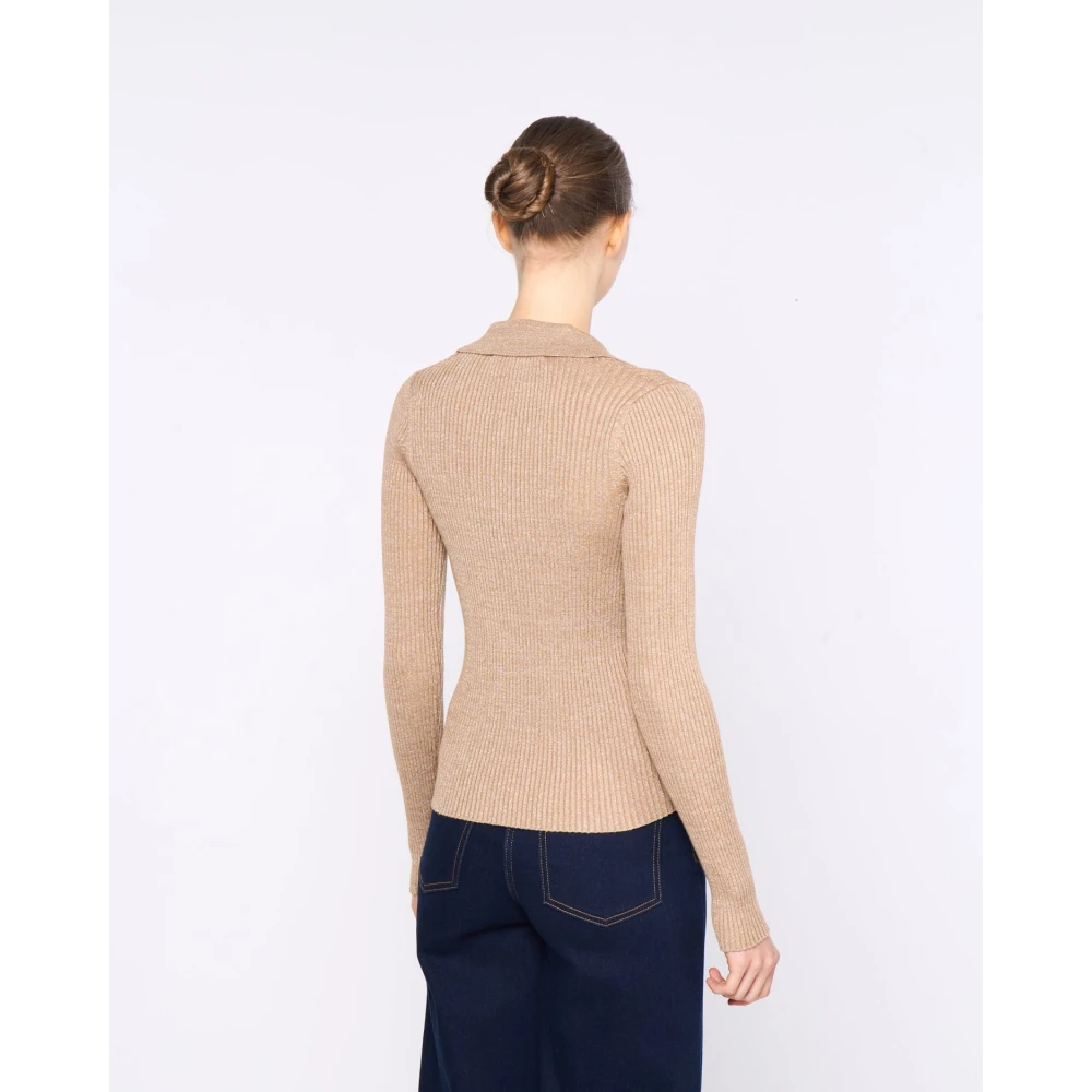 Silvian Heach Gebreide shirt met V-hals en knopen Beige Dames