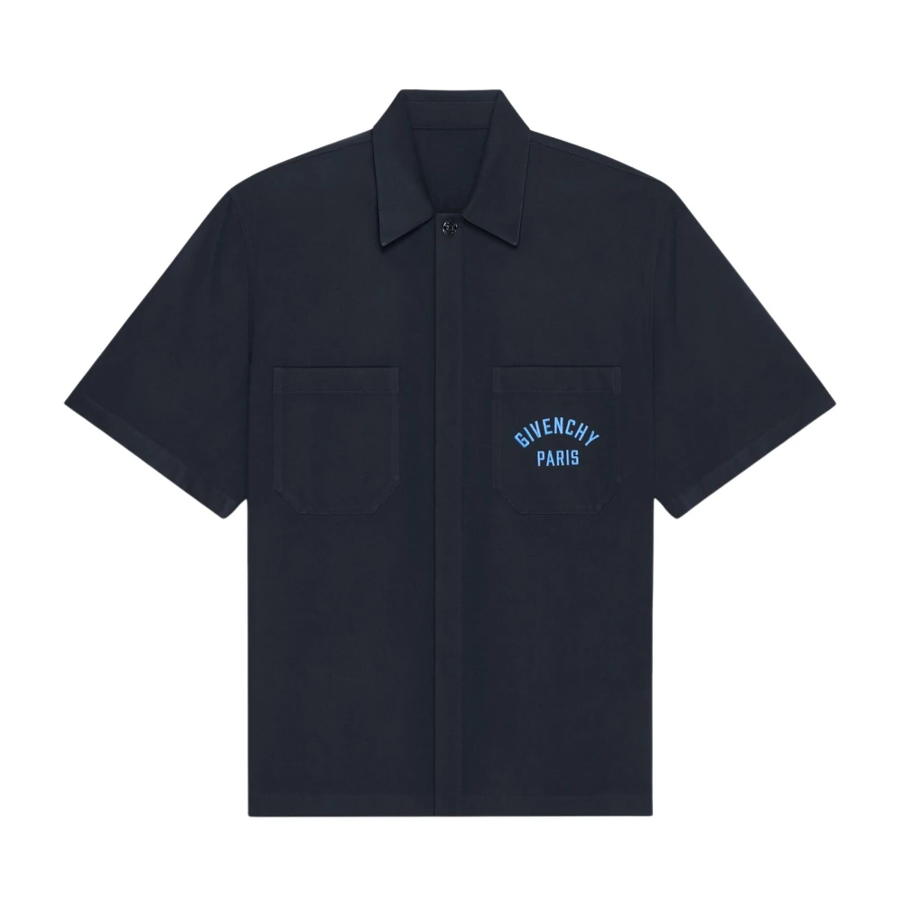 Givenchy Men's Black Classic Collar Embroidered Shirt