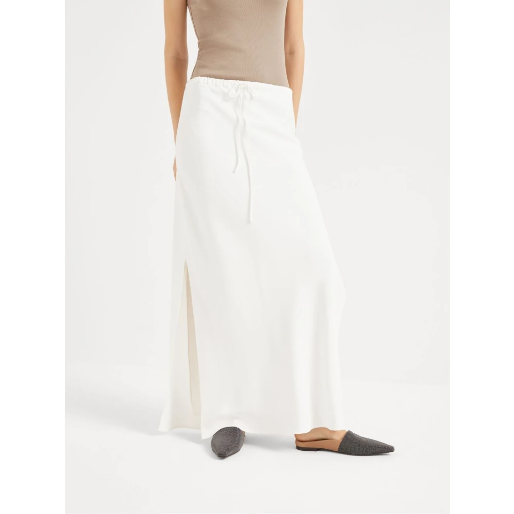 BRUNELLO CUCINELLI Witte Zijden Rok met Zijsplitten White Dames