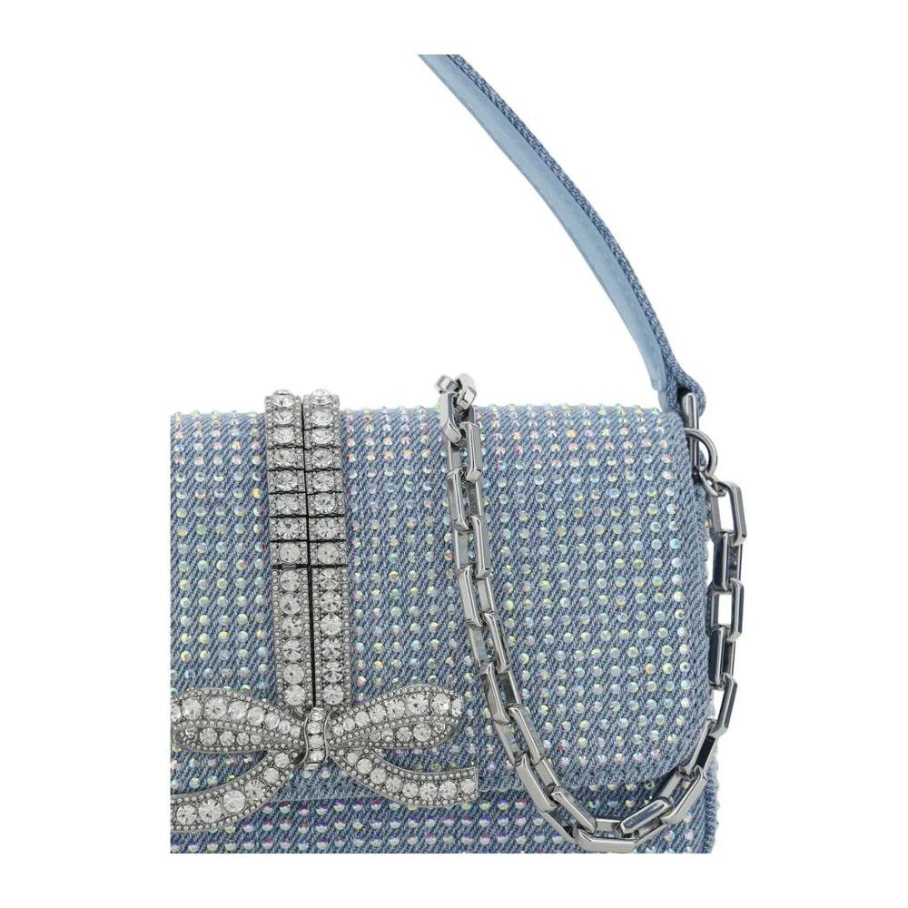 Self Portrait Rhinestone Versierde Baguette Handtas Blue Dames