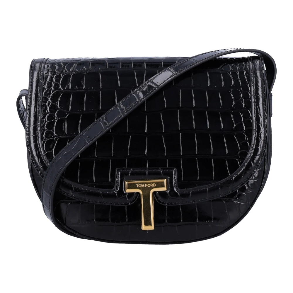 Tom Ford Zwarte Krokodil-geprint Leren Zadeltas Black Dames