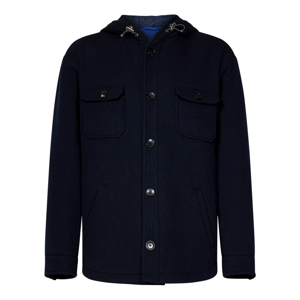 ETRO Blauwe wollen capuchonjas Blue Heren