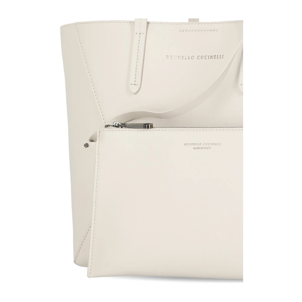 BRUNELLO CUCINELLI Ivoor Leren Schoudertas met Messing Details Beige Dames