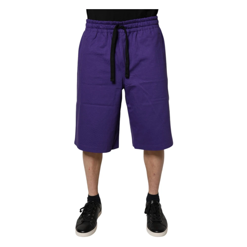 Dolce & Gabbana Men's Purple Long Shorts,, Cotton Bermuda Sweatshorts Large