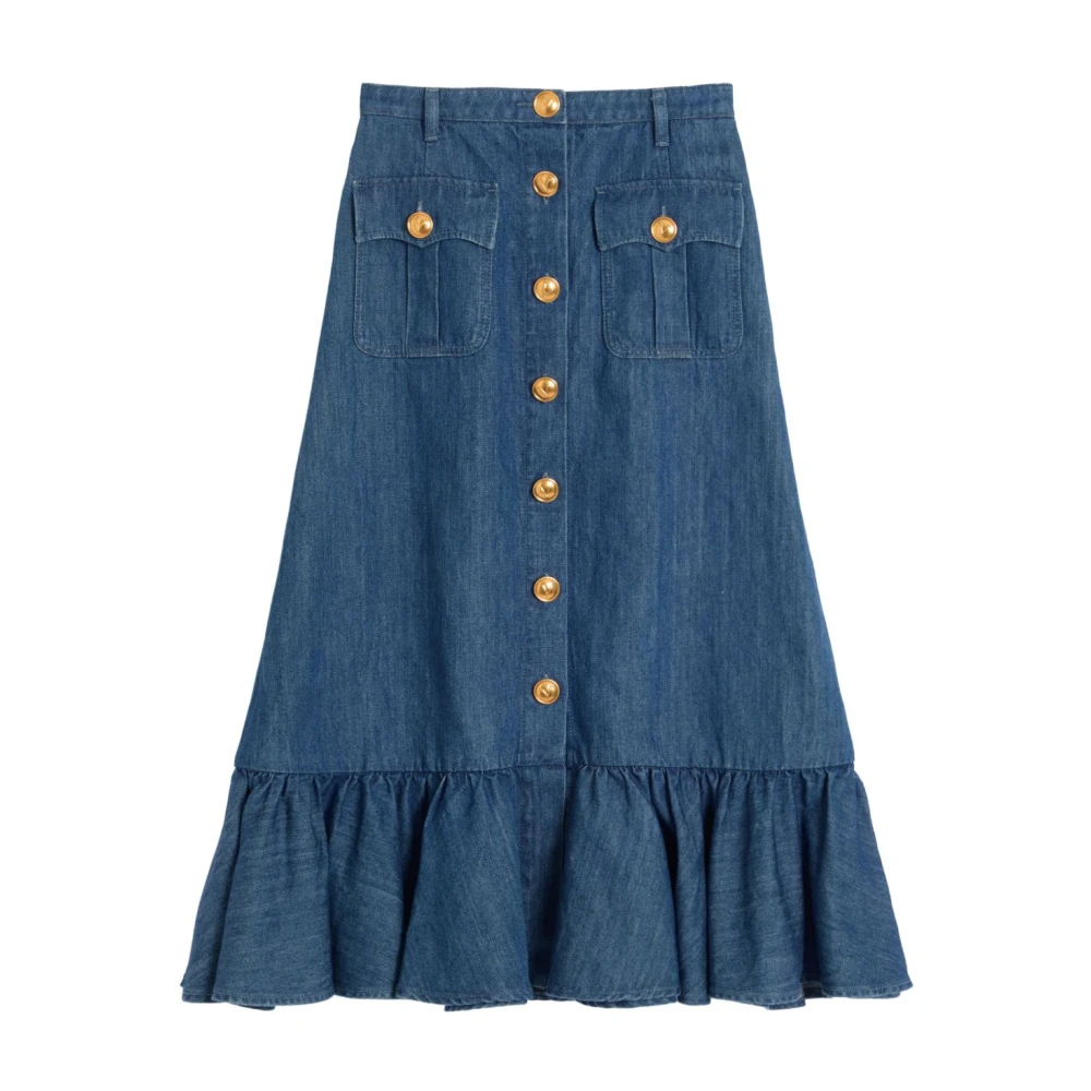 Valentino Blauwe Rok met Voorknoopsluiting Blue Dames