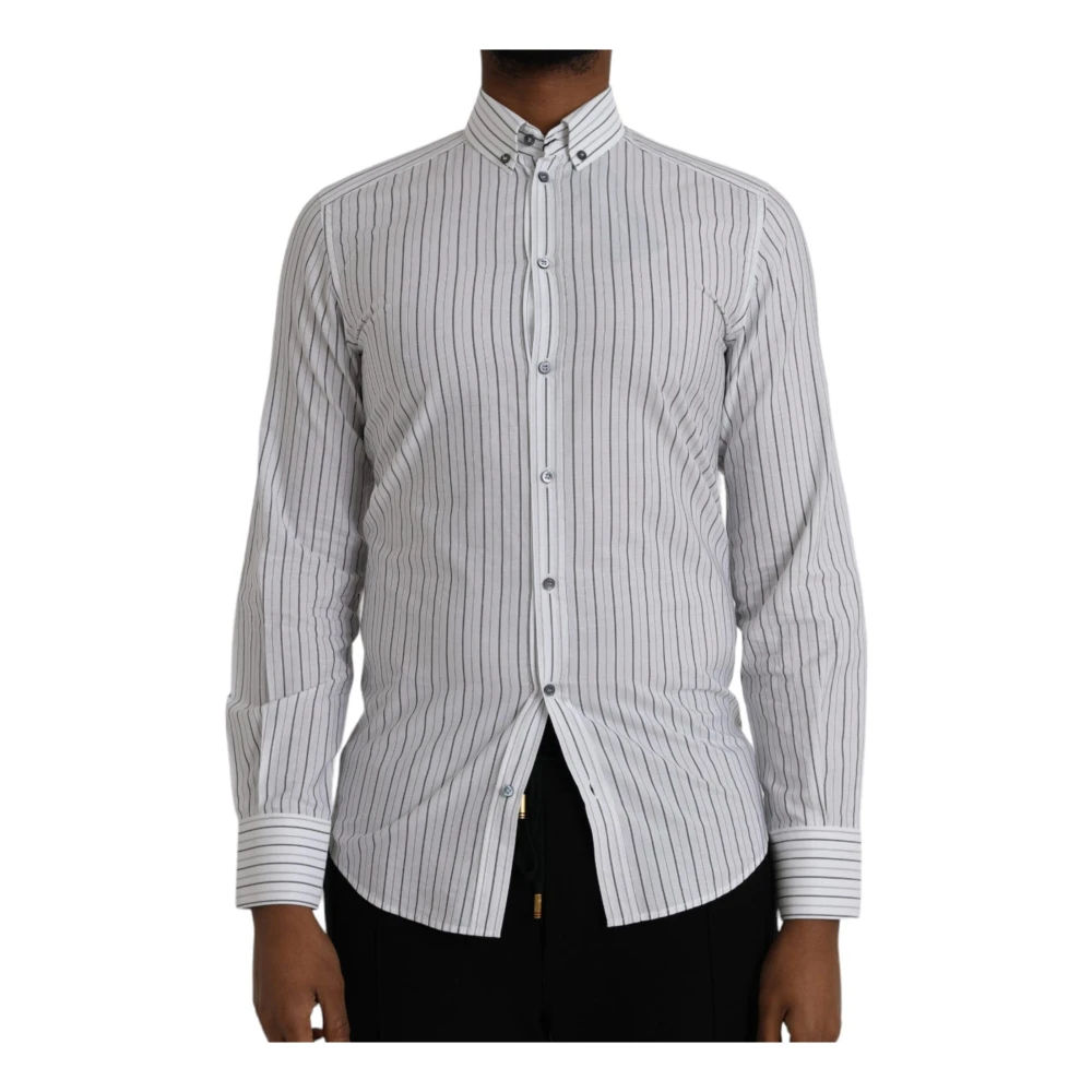 Dolce & Gabbana Men's White Casual Shirts,, Striped Cotton Formal Shirt 4XS