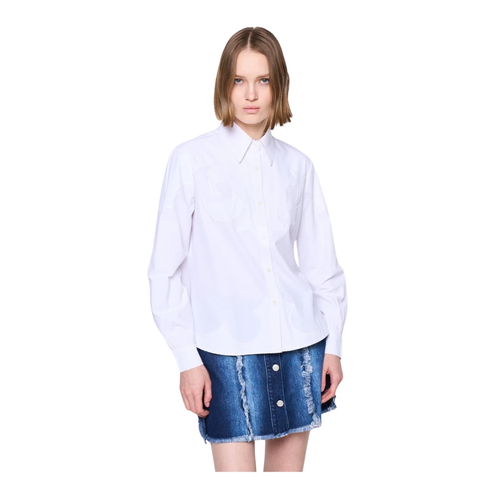 Silvian Heach Geborduurd Overhemd Puntkraag Lange Mouw White Dames