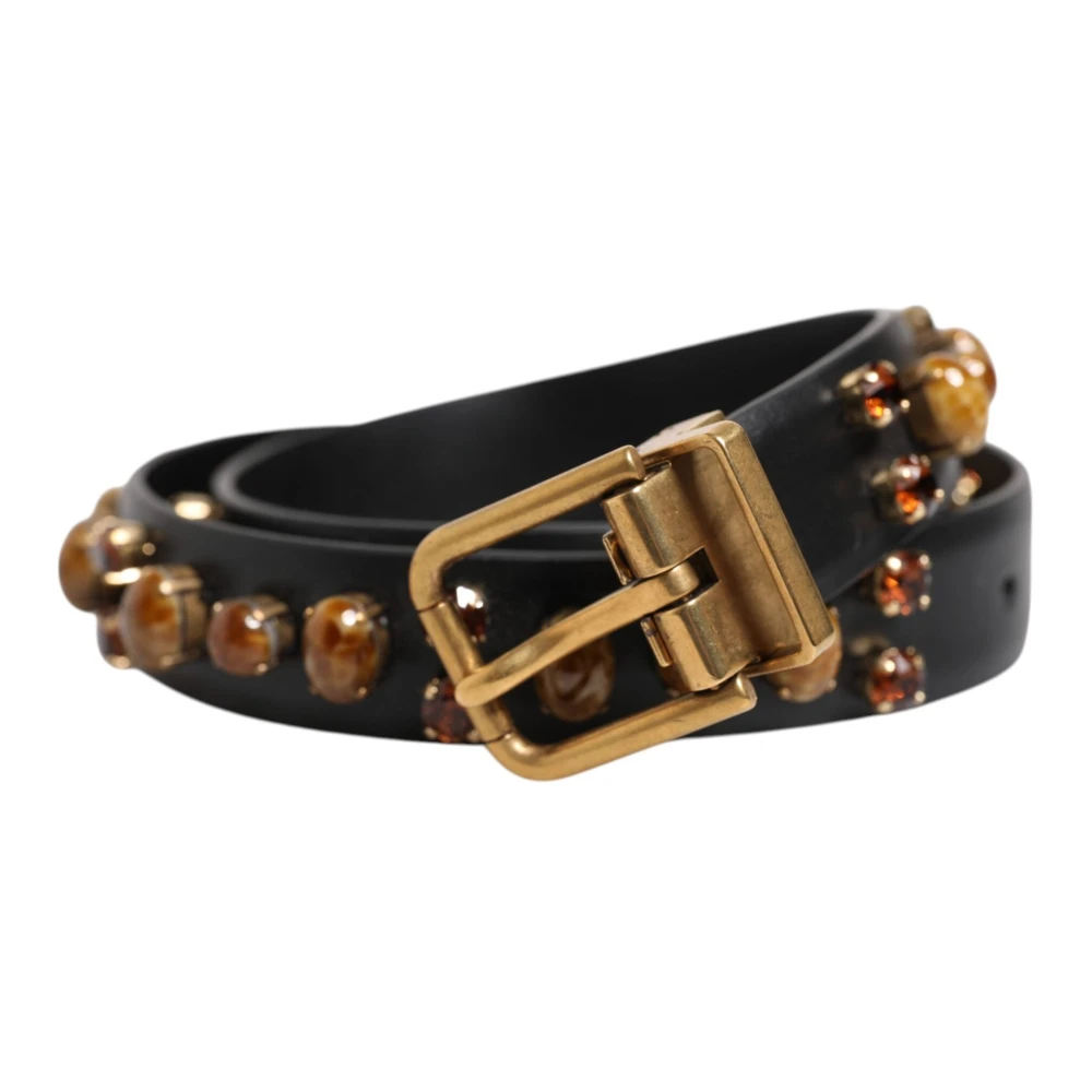 Dolce & Gabbana Women's Gold Leather Studded Tone Buckle Belt