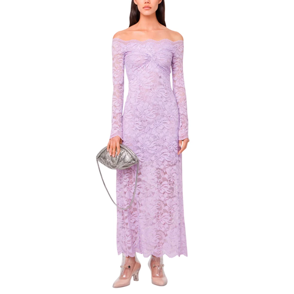 Paco Rabanne Kant Lavendel Bardot Jurk Purple Dames