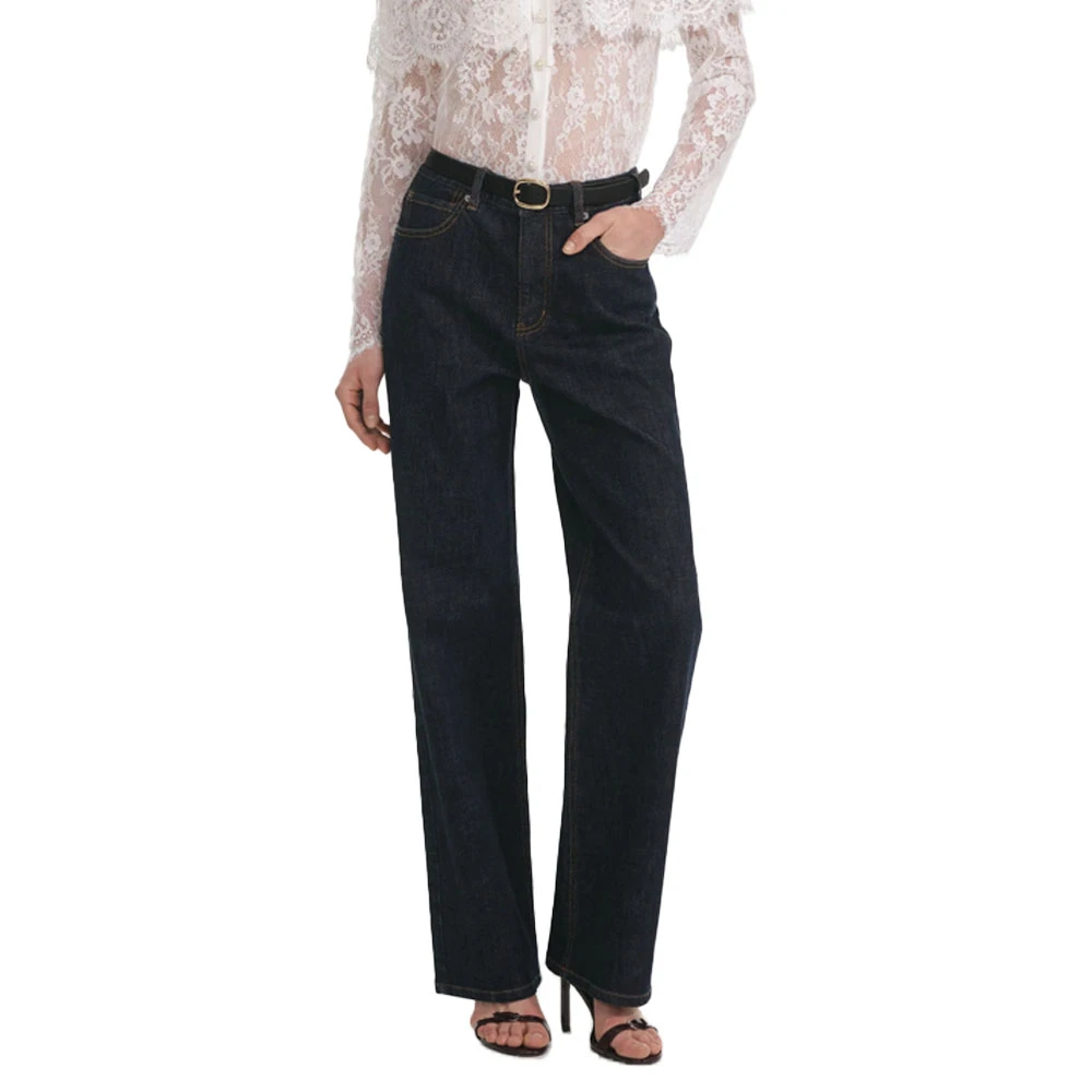 Self Portrait Blue Straight Fit Jeans, Female, W25, Elegant Dark Flared High-Waisted Jeans