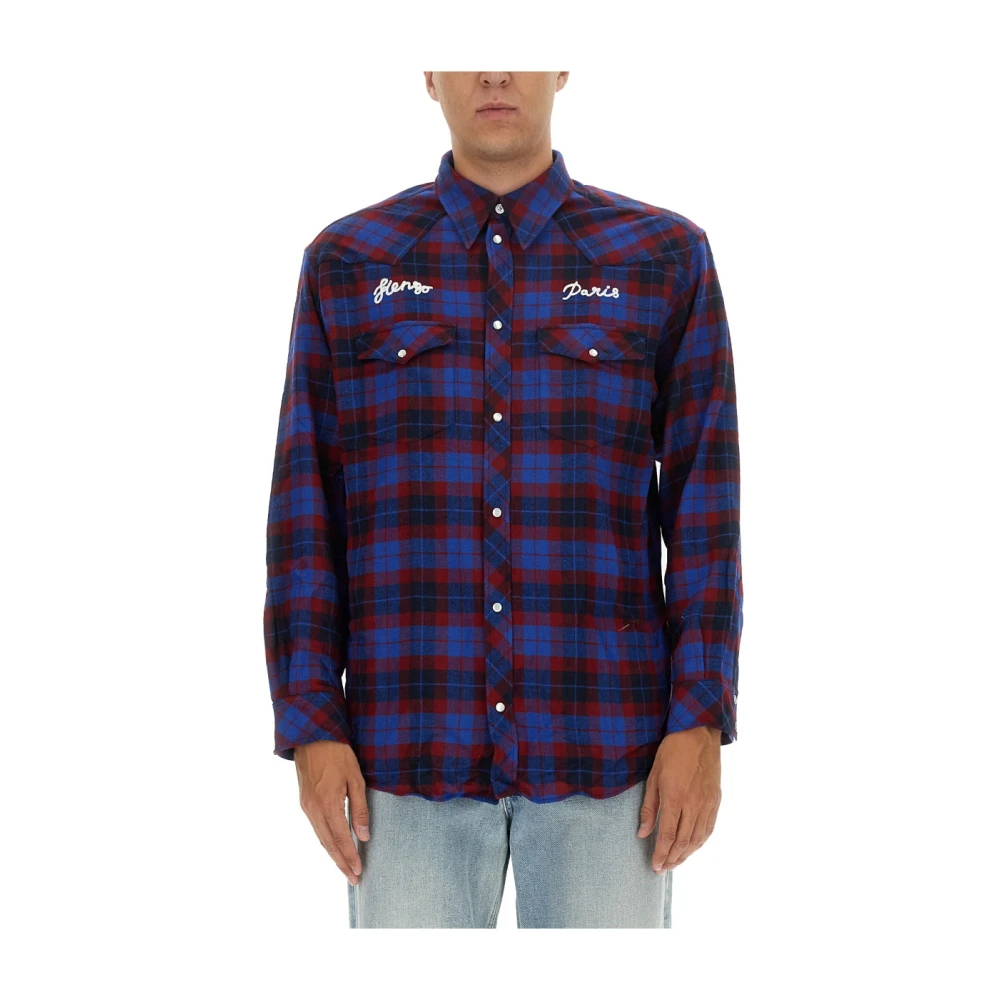 Kenzo Logo Western Casual Overhemd Blue Heren