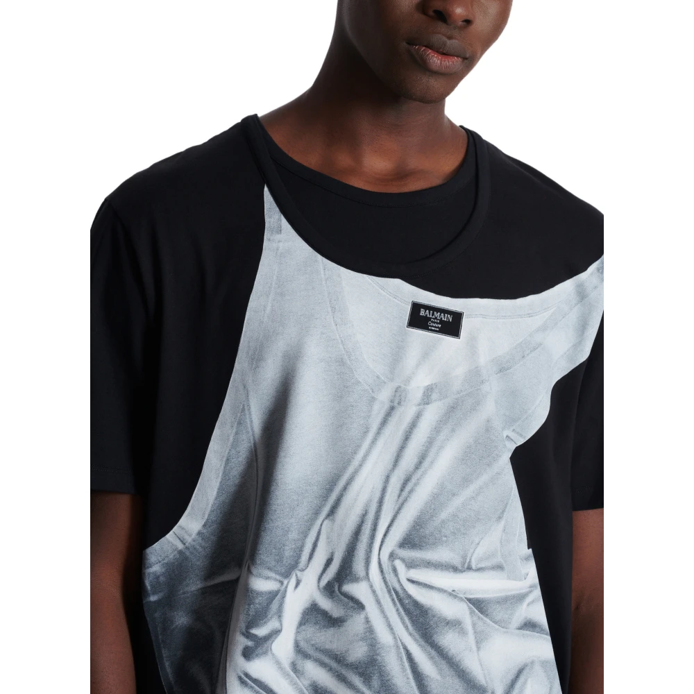 Balmain T-shirt met tanktop-print Black Heren