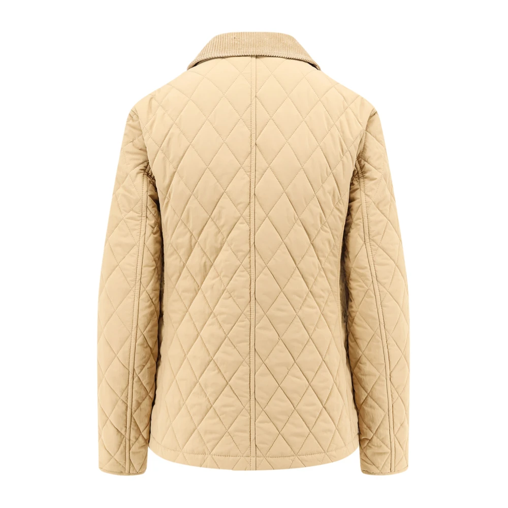 Burberry Gewatteerde Monogram Patch Jack met Corduroy Kraag Beige Dames