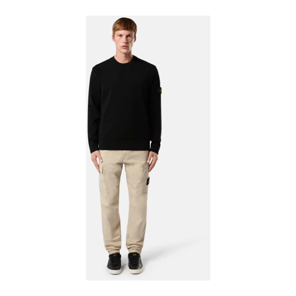 Stone Island Geribbelde ronde hals trui van stretchwol Black Heren