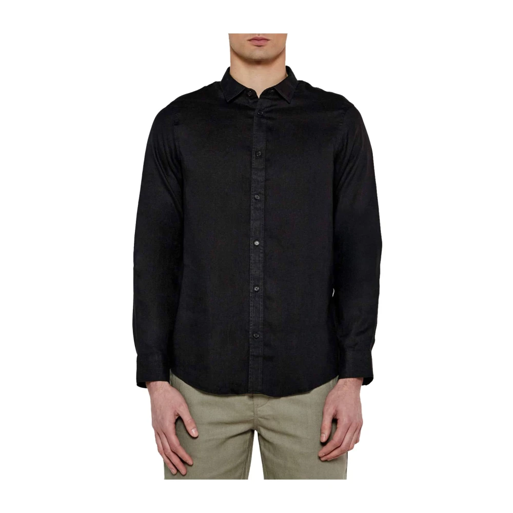 Armani Exchange Men's Black Casual Shirts, Xl, Regular Fit Linen Shirt