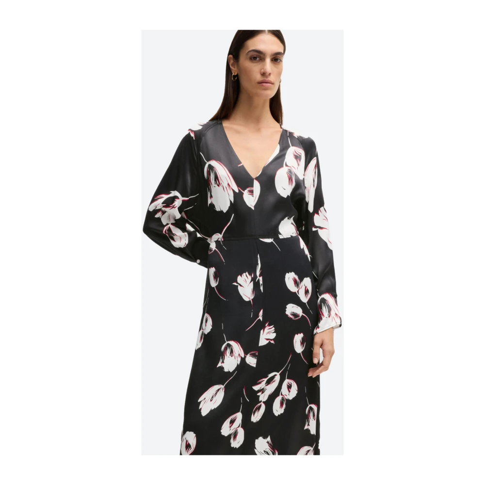 Hugo Boss Tulpenprint V-hals Jurk Black Dames
