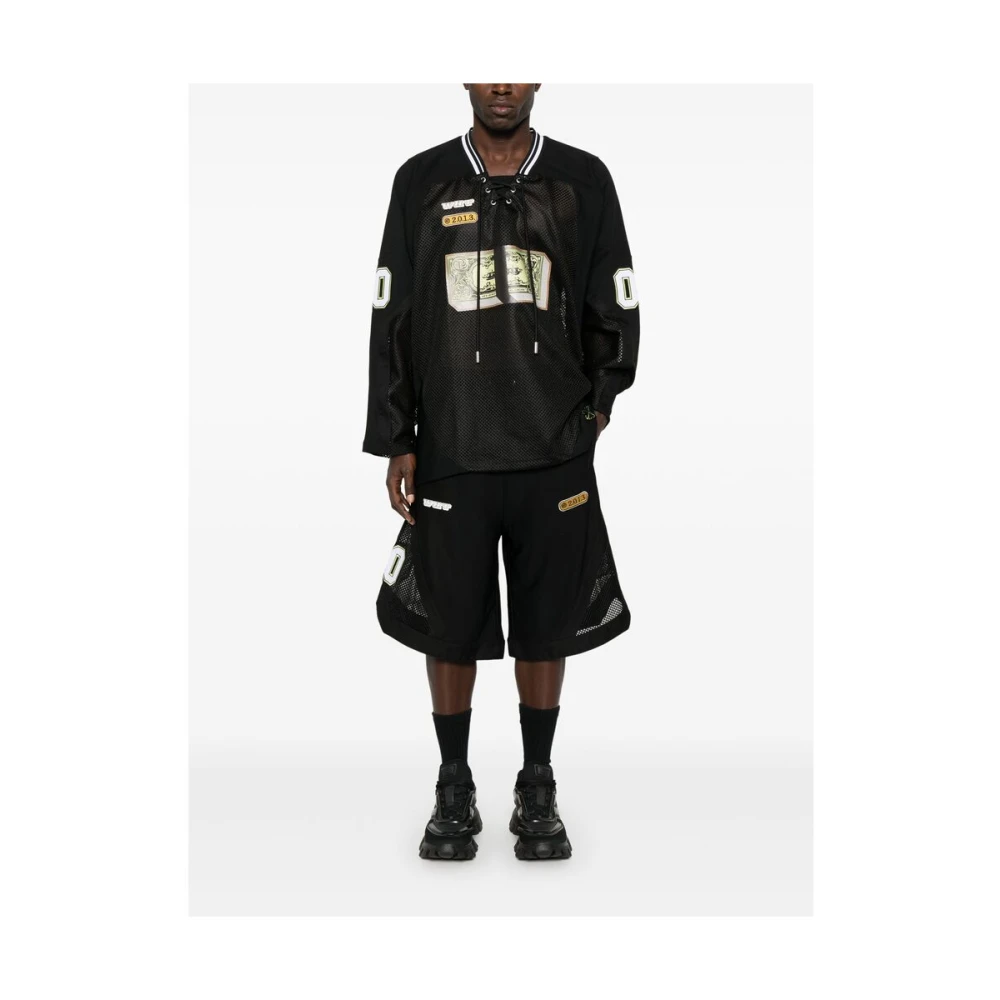Off White Zwarte Lace-Up Sweater met Nummer Patch Black Heren