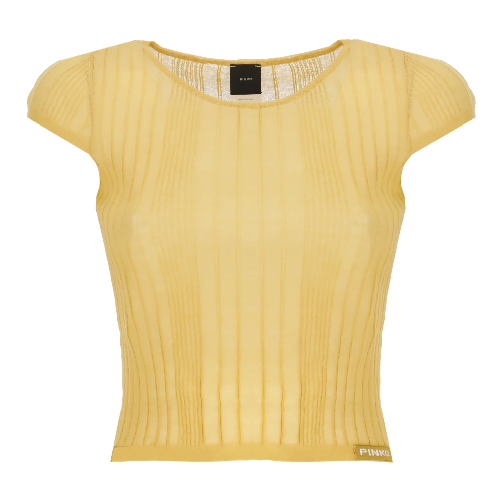 Pinko Women's Yellow Cotton Top With Logo Patch - Blouses - M - Blouses & Shirts