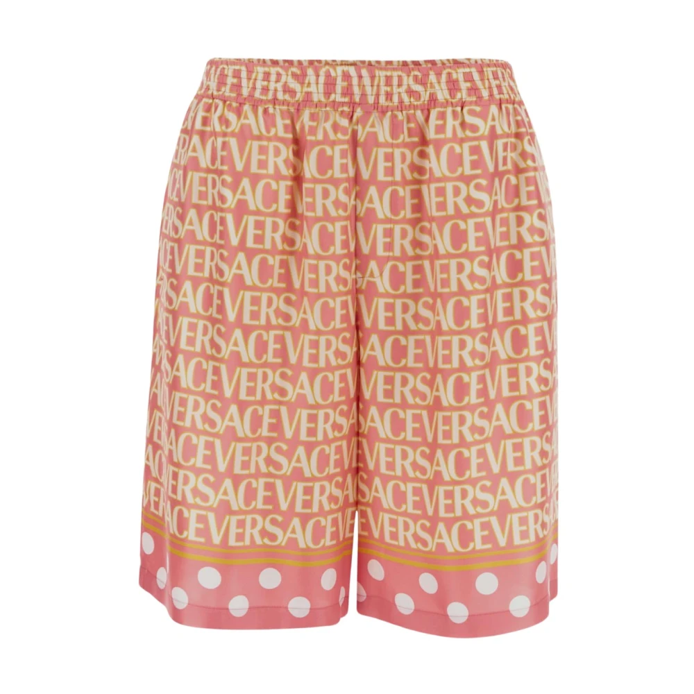 Versace Zijden Shorts met Logo Patroon Pink Heren