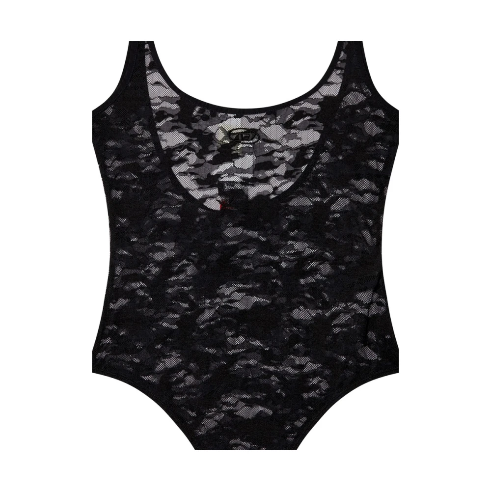 Diesel Doorschijnend Kant Paneel Ovaal D Logo Black Dames
