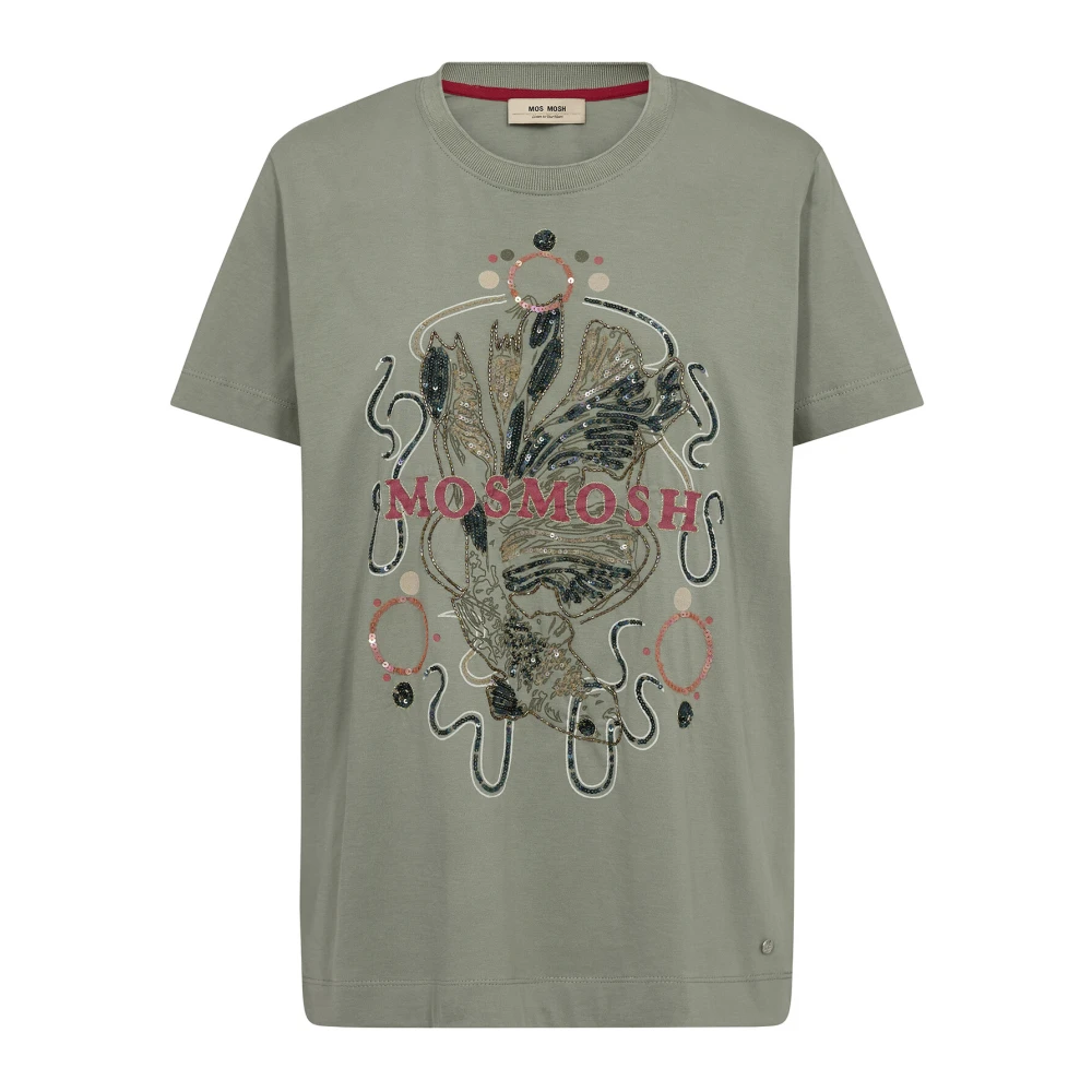 MOS MOSH Koi Carp Deco Tee Top Schaduw Green Dames