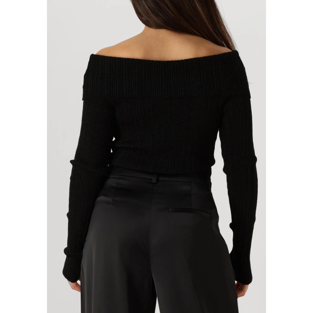 Gestuz Zwarte Off-Shoulder Rib Top voor Vrouwen Black Dames