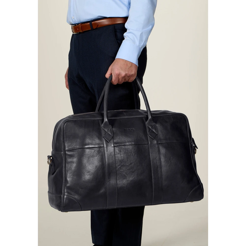 Howard London Zwarte Leren Weekendtas Black Heren