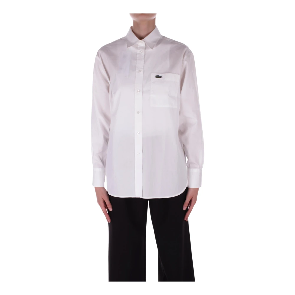 Lacoste Logo Front Button Shirt White Dames