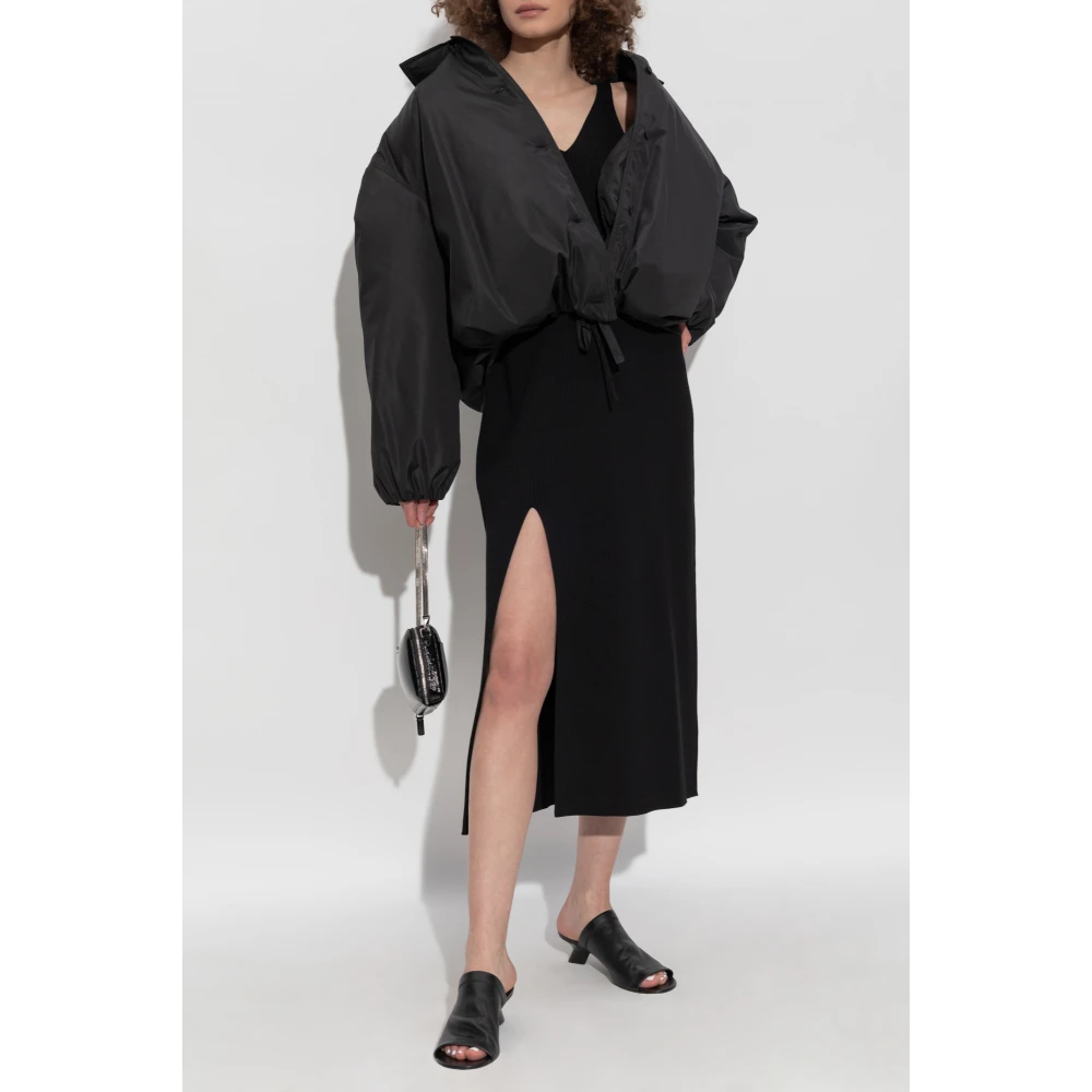 Lacoste Geribbelde jurk met bandjes Black Dames