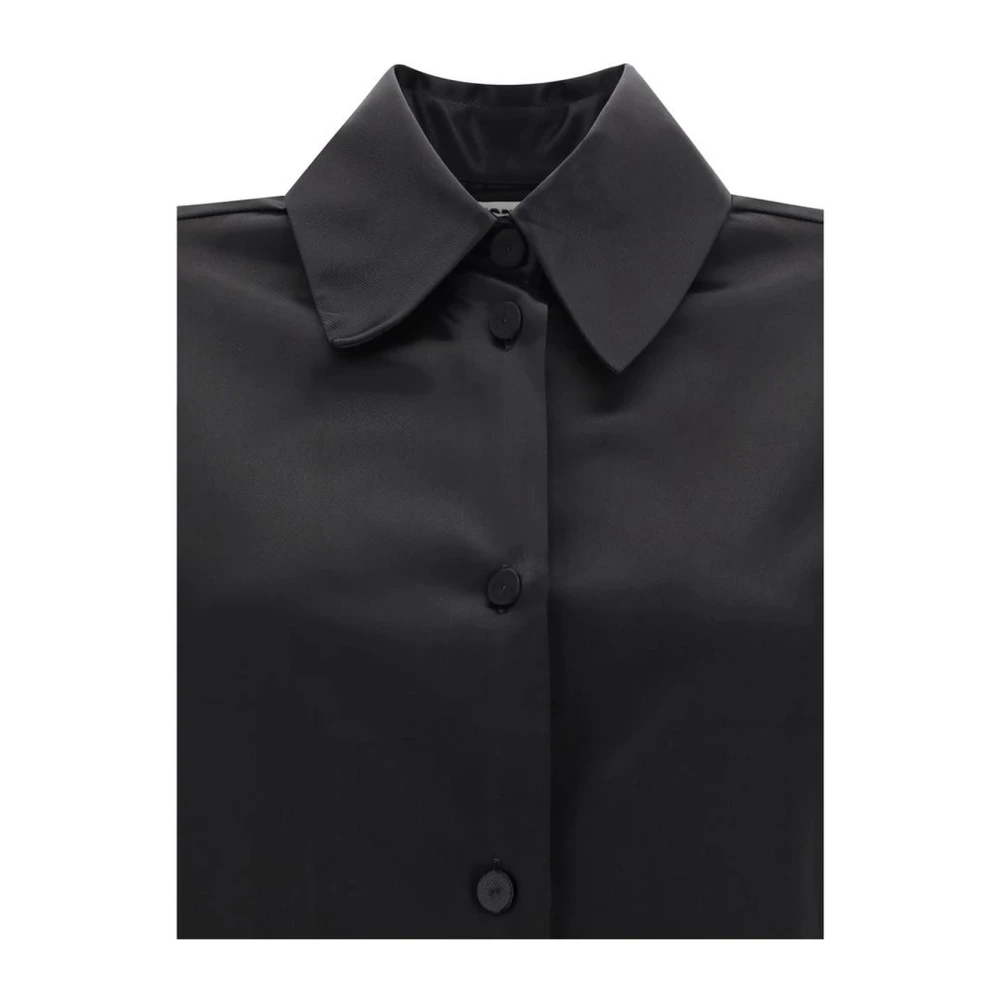 Jil Sander Zwarte Satijnen Klassieke Kraag Shirt Black Dames