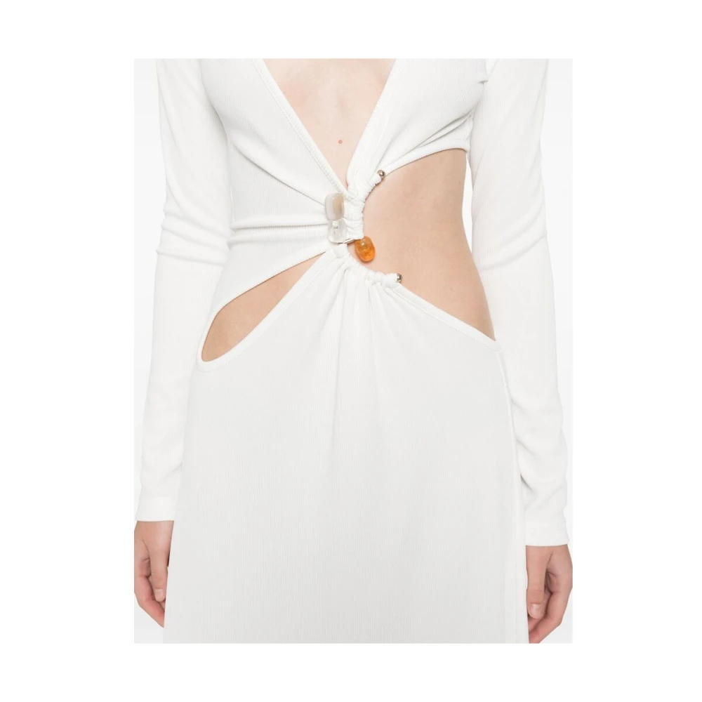 Christopher Esber Witte Geribbelde Jurk met Steenversiering White Dames