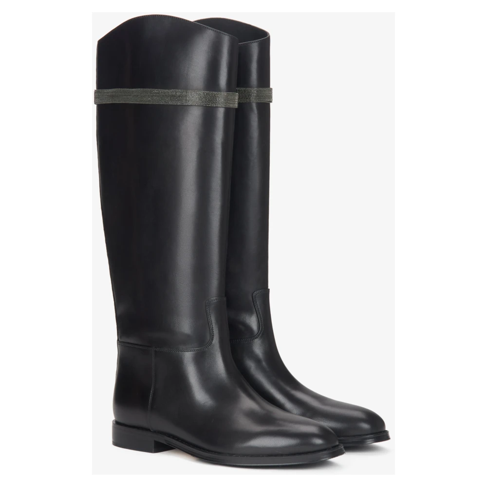 Estro Zwarte laarzen voor dames met een brede schacht en ornament van echt leer Black Dames