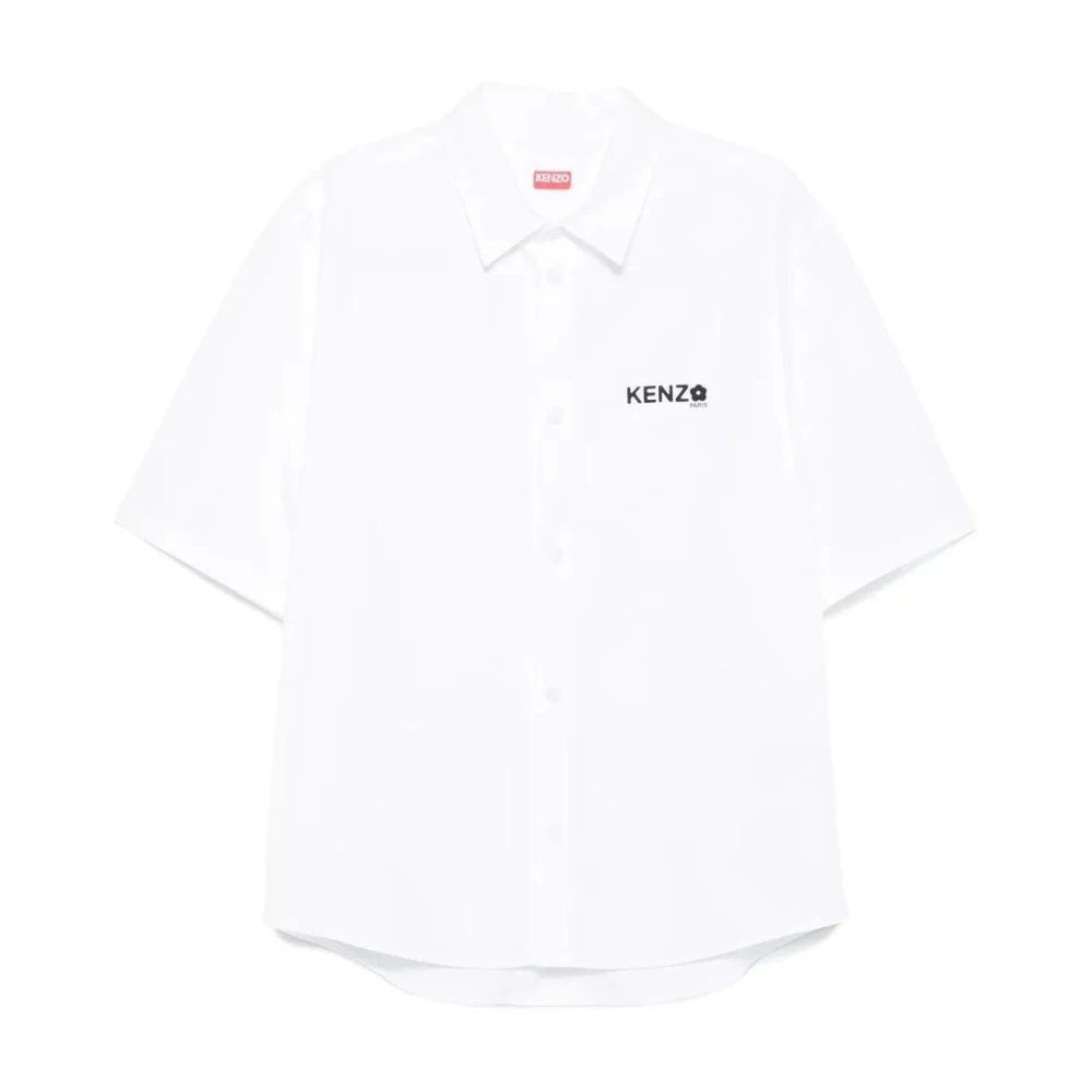 Kenzo Vit Broderad Logotyp Kortärmad Skjorta