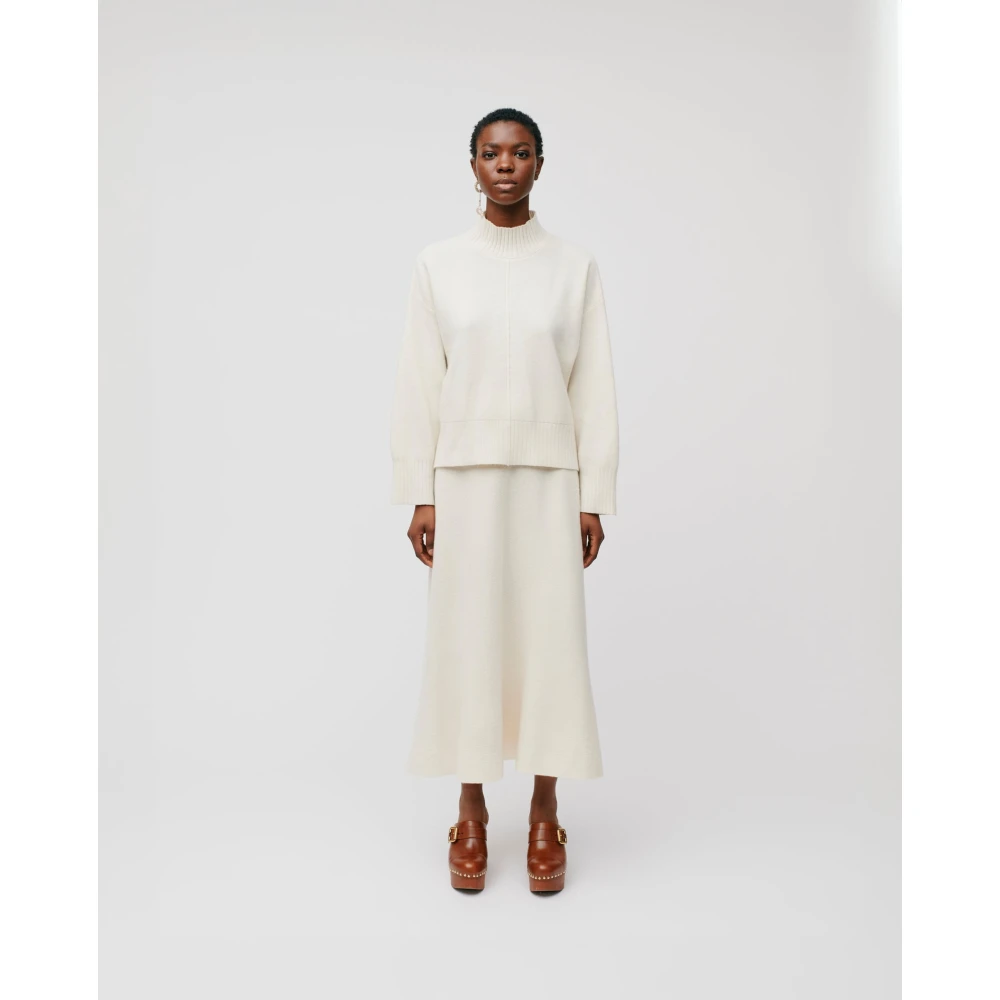 IVY OAK Zachte Merino Wol Staande Kraag Trui White Dames