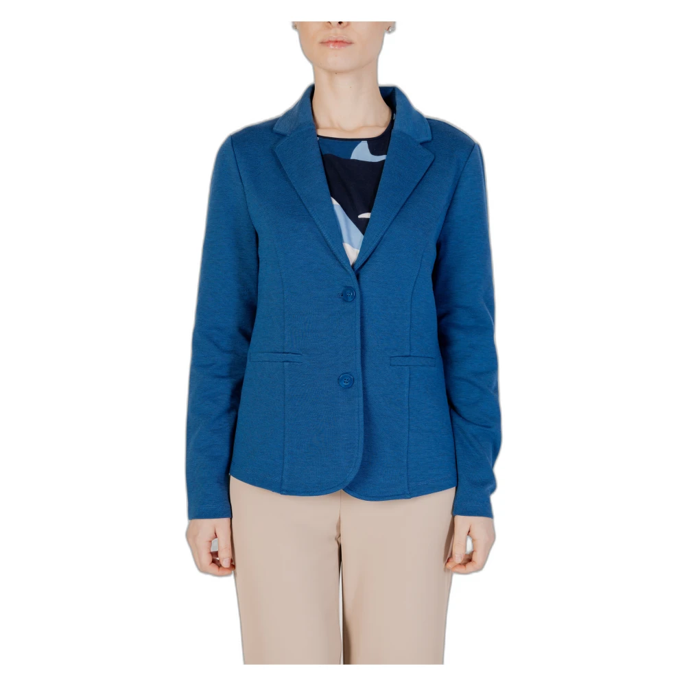 Street One Blauwe Blazer Lange Mouw Revers Kraag Blue Dames