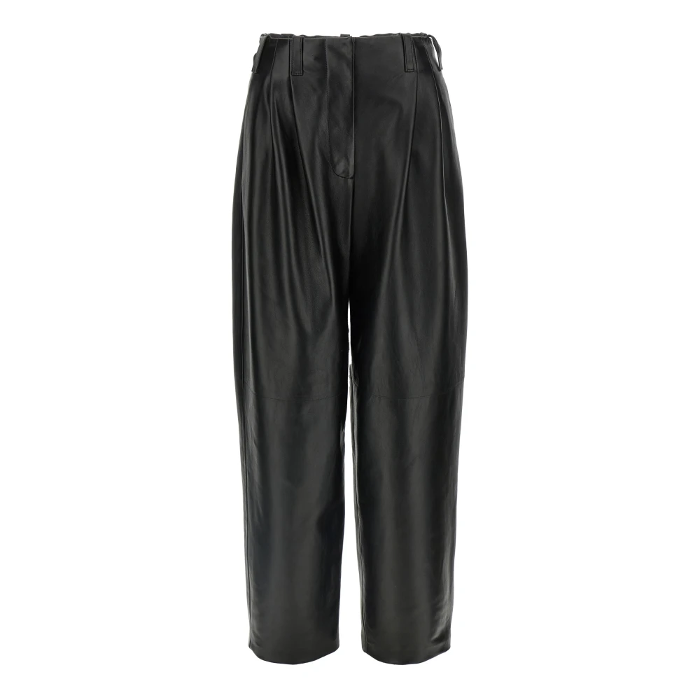 Givenchy Women's Black Leather Trousers, Xs, Double Pleat Trousers In Leather
