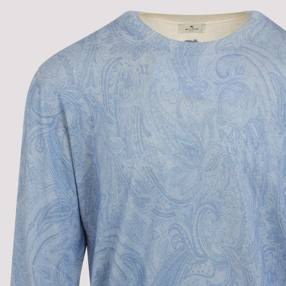 ETRO Blauwe Zijde Kasjmier Trui Blue Heren