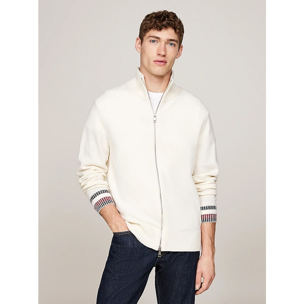 Tommy Hilfiger Woestijnhemel Wolmix Rits Door Blue Heren